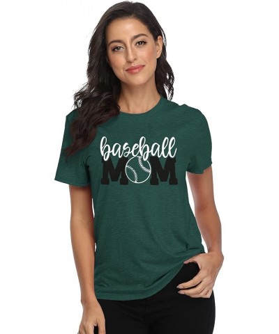 Baseball Mom Shirt Womens Mom Shirt Short Sleeve O-Neck Letter Print Casual Tops Tees Dark Green $11.25 T-Shirts