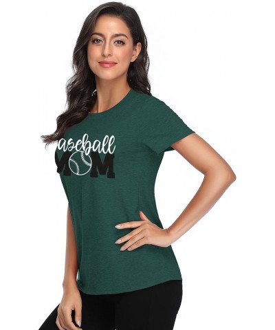 Baseball Mom Shirt Womens Mom Shirt Short Sleeve O-Neck Letter Print Casual Tops Tees Dark Green $11.25 T-Shirts