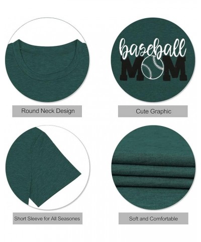 Baseball Mom Shirt Womens Mom Shirt Short Sleeve O-Neck Letter Print Casual Tops Tees Dark Green $11.25 T-Shirts