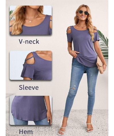 Womens Summer T Shirts Short Sleeve Tunic Strappy Cold Shoulder Tops E:lily Blue $10.00 Tops