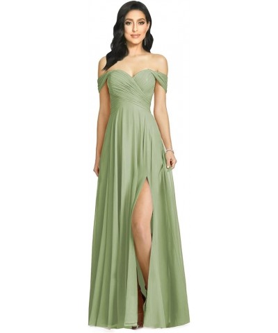 Off Shoulder Bridesmaid Dresses for Women Long Pleat Chiffon Aline Formal Party Dress with Slit LOY103 Dusty Sage $26.10 Dresses