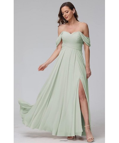 Off Shoulder Bridesmaid Dresses for Women Long Pleat Chiffon Aline Formal Party Dress with Slit LOY103 Dusty Sage $26.10 Dresses