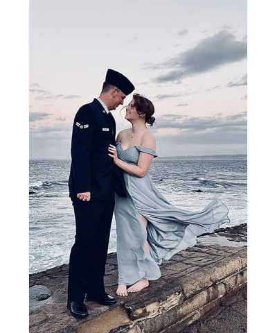 Off Shoulder Bridesmaid Dresses for Women Long Pleat Chiffon Aline Formal Party Dress with Slit LOY103 Dusty Sage $26.10 Dresses