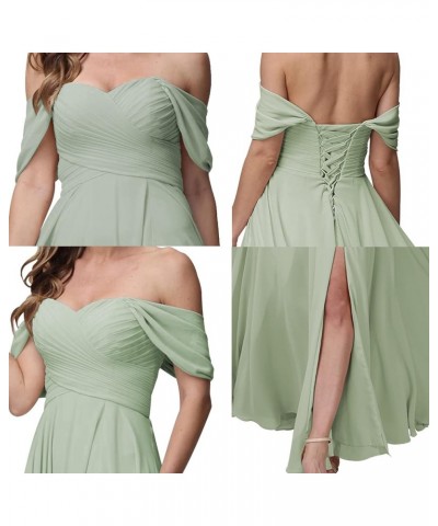 Off Shoulder Bridesmaid Dresses for Women Long Pleat Chiffon Aline Formal Party Dress with Slit LOY103 Dusty Sage $26.10 Dresses