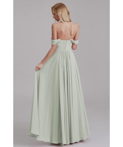 Off Shoulder Bridesmaid Dresses for Women Long Pleat Chiffon Aline Formal Party Dress with Slit LOY103 Dusty Sage $26.10 Dresses