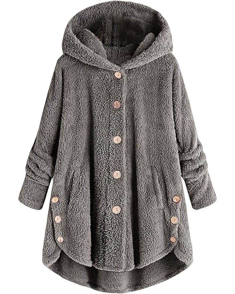 Women's Sherpa Hoodies Coats Button Outwear Jackets Fuzzy Fleece Trench Long Jacket 2022 Fall Winter Cute Hooded 4 Dark Gray ...