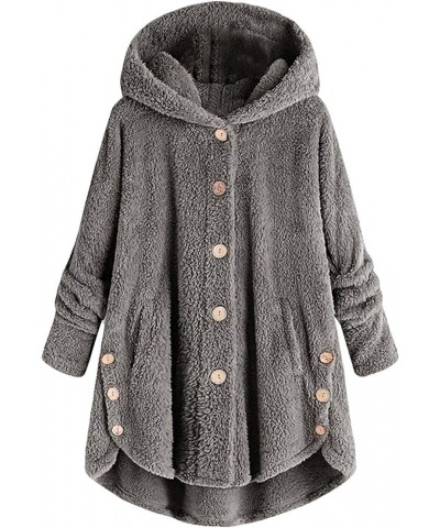 Women's Sherpa Hoodies Coats Button Outwear Jackets Fuzzy Fleece Trench Long Jacket 2022 Fall Winter Cute Hooded 4 Dark Gray ...