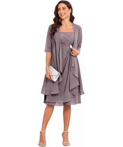 Mother of The Bride Dresses for Wedding 2 Pieces Half Sleeve Chiffon Pleated Formal Dress with Jacket Wisteria $36.75 Dresses