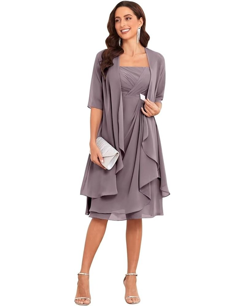 Mother of The Bride Dresses for Wedding 2 Pieces Half Sleeve Chiffon Pleated Formal Dress with Jacket Wisteria $36.75 Dresses