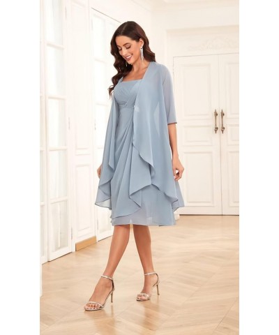 Mother of The Bride Dresses for Wedding 2 Pieces Half Sleeve Chiffon Pleated Formal Dress with Jacket Wisteria $36.75 Dresses