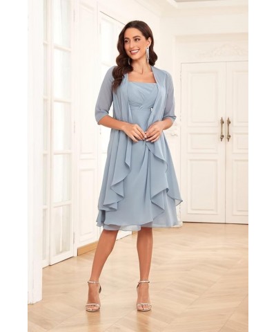 Mother of The Bride Dresses for Wedding 2 Pieces Half Sleeve Chiffon Pleated Formal Dress with Jacket Wisteria $36.75 Dresses