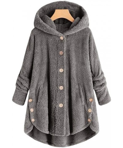 Women's Sherpa Hoodies Coats Button Outwear Jackets Fuzzy Fleece Trench Long Jacket 2022 Fall Winter Cute Hooded 4 Dark Gray ...