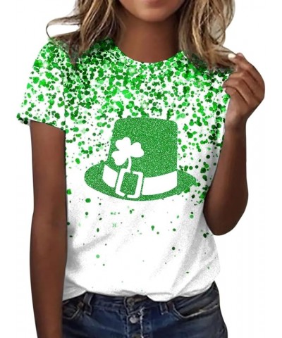 Happy St. Patrick's Day Solid Tops Women Summer Cute Irish Loose Fit Short Sleeve Shamrock Lucky Tshirts Workout Club Z33_whi...