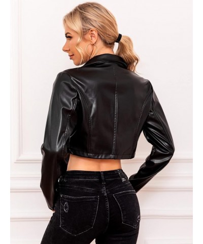 Women's PU Leather Zipper Buckle Belted Long Sleeve Motorcycle Crop Jacket Black $28.07 Coats