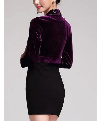 Women's Long Sleeve Velvet Shrug for Dress Open Front Cropped Bolero Cardigan Purple $16.51 Sweaters