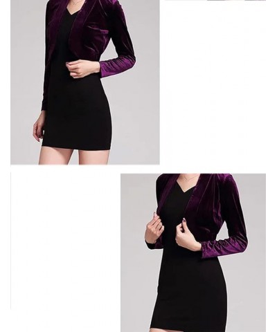 Women's Long Sleeve Velvet Shrug for Dress Open Front Cropped Bolero Cardigan Purple $16.51 Sweaters