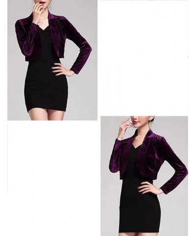 Women's Long Sleeve Velvet Shrug for Dress Open Front Cropped Bolero Cardigan Purple $16.51 Sweaters