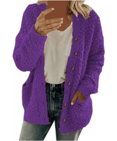 Womens Fleece Zip up Jacket Fall Fashion 2023 Hoodie Soft Lightweight Cardigan Fuzzy Jacket Sherpa Lined Fleece Jacket Purple...