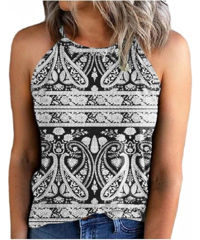 Summer Casual Paisley Printed Tank Top for Women Casual Boho Sleeveless Cami Vest Trendy Halter Neck Beach Floral Print Tees ...