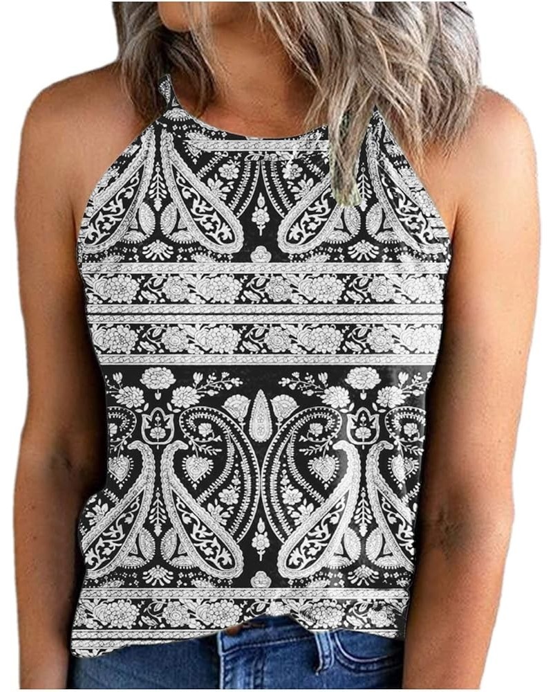 Summer Casual Paisley Printed Tank Top for Women Casual Boho Sleeveless Cami Vest Trendy Halter Neck Beach Floral Print Tees ...