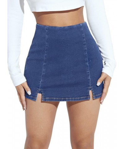 Women's Casual High Waist Split Hem Skorts Zipper Up Skinny Denim Shorts Dark Blue $14.70 Shorts