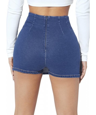 Women's Casual High Waist Split Hem Skorts Zipper Up Skinny Denim Shorts Dark Blue $14.70 Shorts