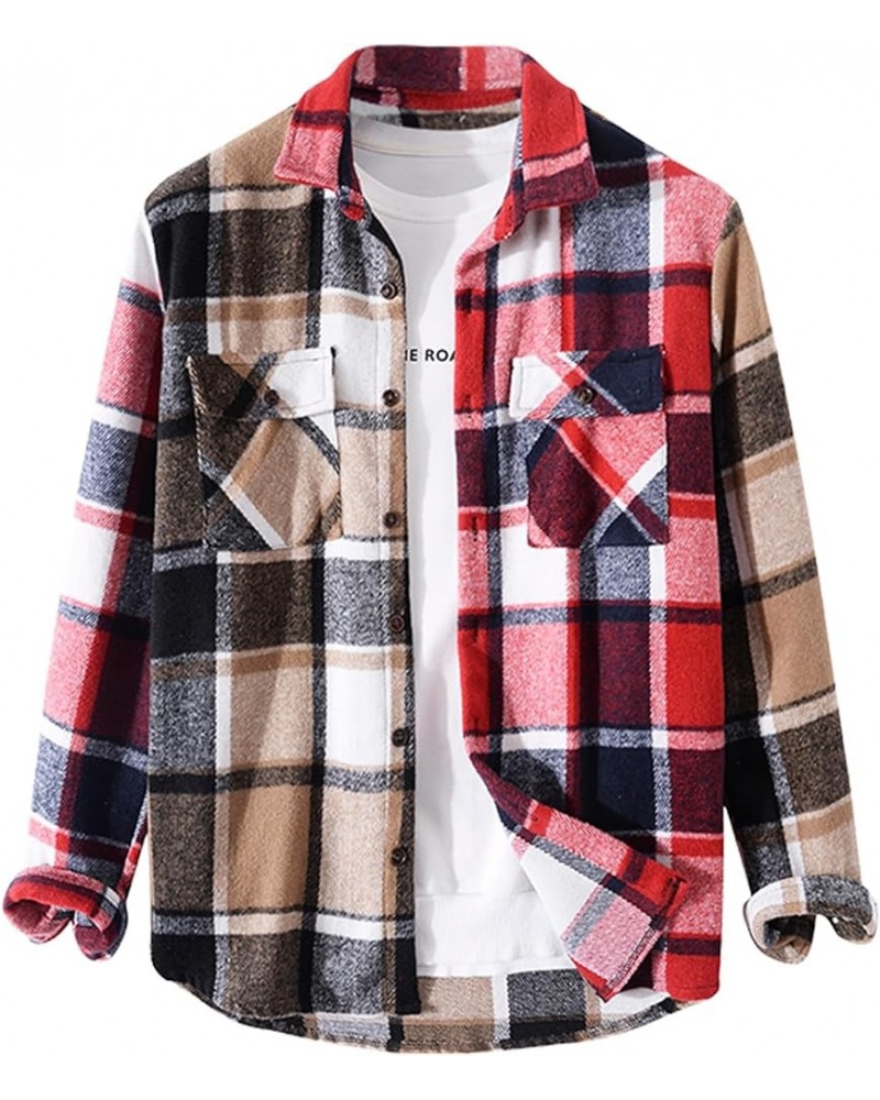 Mens Plaid Shirt,Long Sleeves,Classic Flannel Shirt Button Down Shirt Jacket Tops A-deep Red $24.59 Shirts