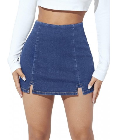 Women's Casual High Waist Split Hem Skorts Zipper Up Skinny Denim Shorts Dark Blue $14.70 Shorts