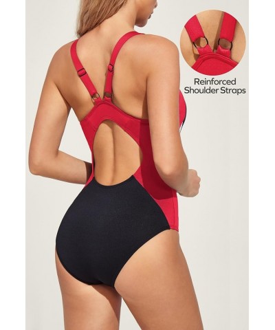 One Piece Athletic Swimsuit for Women Adjustable Strap Bathing Suit Tummy Control Swimming Suits Swimwear Black White Red $18...