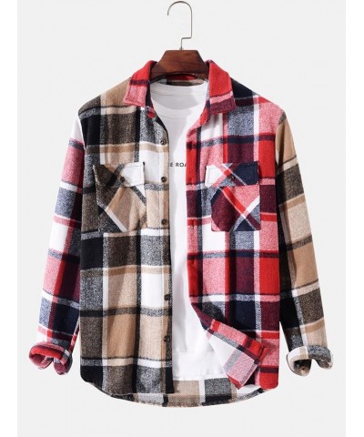 Mens Plaid Shirt,Long Sleeves,Classic Flannel Shirt Button Down Shirt Jacket Tops A-deep Red $24.59 Shirts