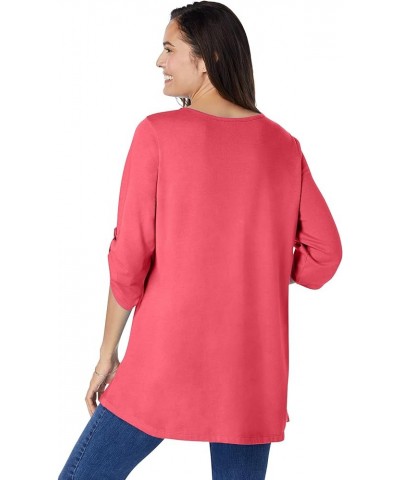 Women's Plus Size 7-Day Three-Quarter Sleeve Pintucked Henley Tunic Pine $13.17 Others