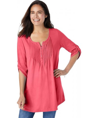 Women's Plus Size 7-Day Three-Quarter Sleeve Pintucked Henley Tunic Pine $13.17 Others