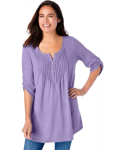 Women's Plus Size 7-Day Three-Quarter Sleeve Pintucked Henley Tunic Pine $13.17 Others