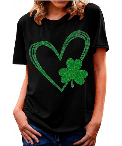 St Patricks Day Shirt Women Short Sleeve Loose Comfy Tops T Shirts Clover Print Saint Patricks Day T Shirt Blosue A018-black ...