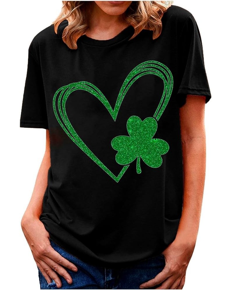 St Patricks Day Shirt Women Short Sleeve Loose Comfy Tops T Shirts Clover Print Saint Patricks Day T Shirt Blosue A018-black ...