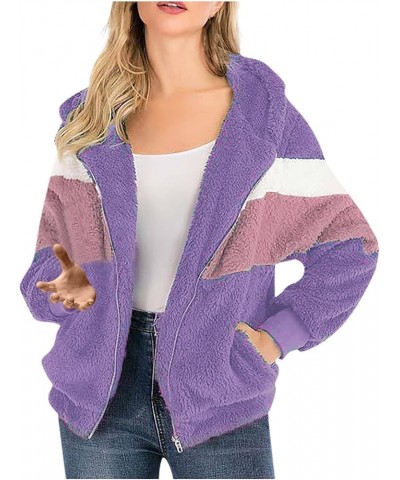 Women's Casual Fashion Loose Solid Color Hat Plus Fleece Collar Pocket Jacket 6-purple $11.57 Jackets