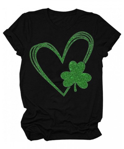 St Patricks Day Shirt Women Short Sleeve Loose Comfy Tops T Shirts Clover Print Saint Patricks Day T Shirt Blosue A018-black ...