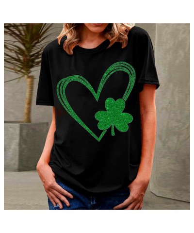 St Patricks Day Shirt Women Short Sleeve Loose Comfy Tops T Shirts Clover Print Saint Patricks Day T Shirt Blosue A018-black ...