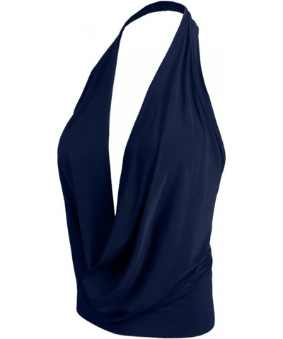 Women's Sexy Lightweight Deep V Neck Low Cut Halter Top & Dress Ykwt07_navy $10.00 Tanks