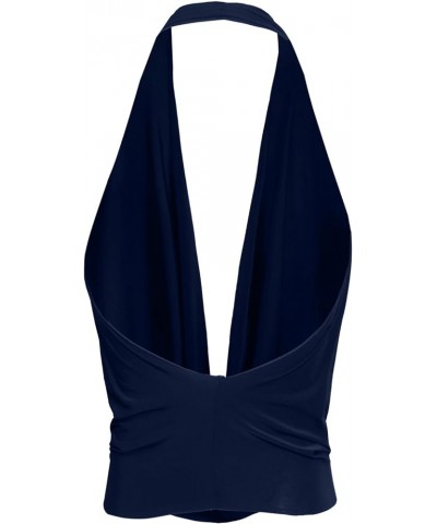 Women's Sexy Lightweight Deep V Neck Low Cut Halter Top & Dress Ykwt07_navy $10.00 Tanks