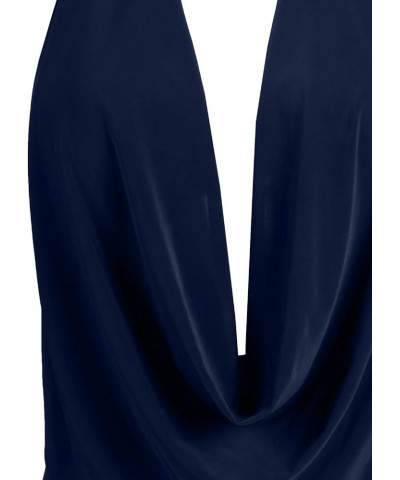 Women's Sexy Lightweight Deep V Neck Low Cut Halter Top & Dress Ykwt07_navy $10.00 Tanks