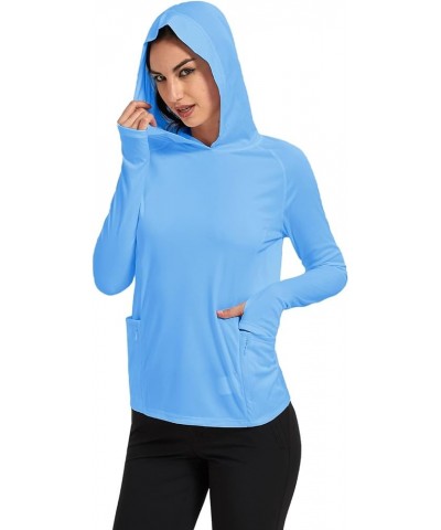 Women's UPF 50+ Sun Protection Hoodie With Pockets Long Sleeve T-Shirt for Running, Fishing, Hiking Zip Pocket Blue, Zip Pock...