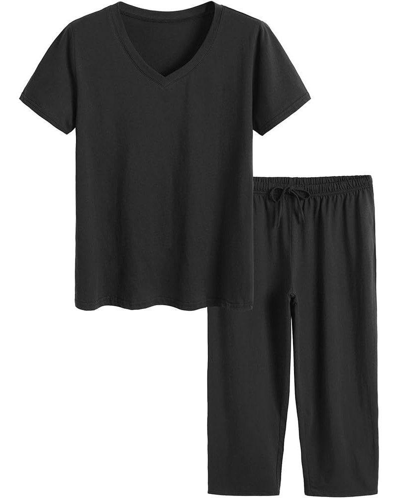 Women's Cotton Pajamas Set Tops and Capri Pants Sleepwear Black $18.00 Sleep & Lounge