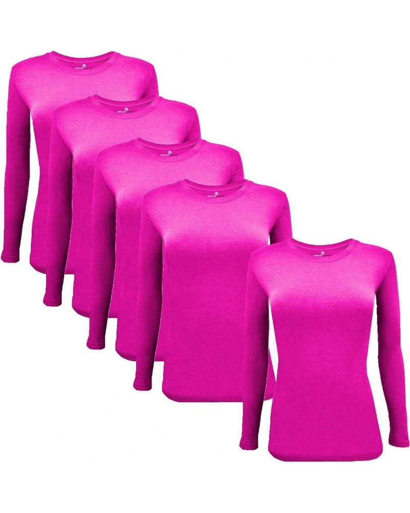 Women's Under Scrub Tee Crew Neck Long Sleeve T-Shirt-5-Pack Neon Pink $19.30 Tops