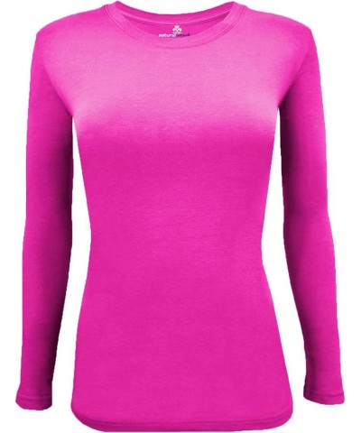 Women's Under Scrub Tee Crew Neck Long Sleeve T-Shirt-5-Pack Neon Pink $19.30 Tops