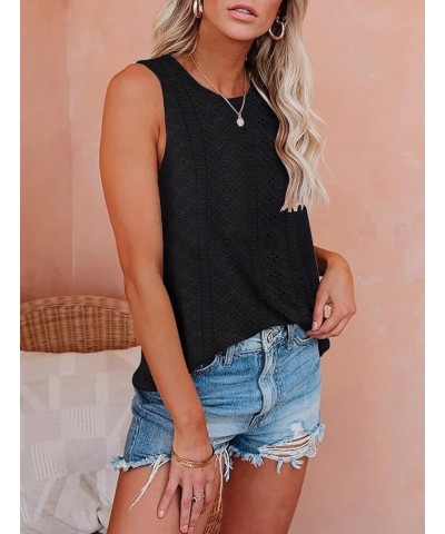 Womens Tank Tops Eyelet Embroidery Crewneck Sleeveless Going Out Casual Summer Basic Loose Shirts 2024 Fashion Clothes Black ...