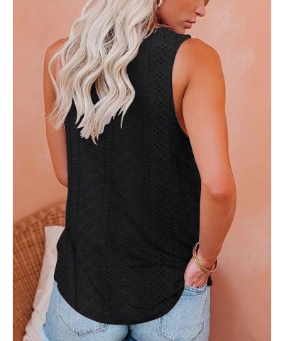 Womens Tank Tops Eyelet Embroidery Crewneck Sleeveless Going Out Casual Summer Basic Loose Shirts 2024 Fashion Clothes Black ...