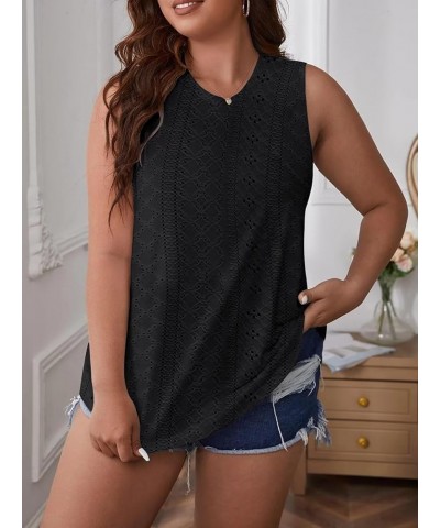 Womens Tank Tops Eyelet Embroidery Crewneck Sleeveless Going Out Casual Summer Basic Loose Shirts 2024 Fashion Clothes Black ...