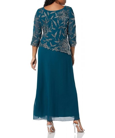 Women's Plus Size Scoop Neck Line with 3/4 Sleeve Beaded Top Long Dress Teal/Multi $23.85 Dresses