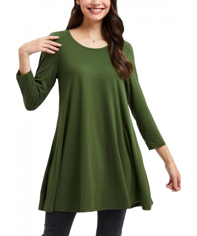 Women's Tops 3/4 Sleeve Dressy Casual Plus Size Tunic Tops to Wear with Leggings Swing Flare T-Shirt Loose Fit Blouses D-army...